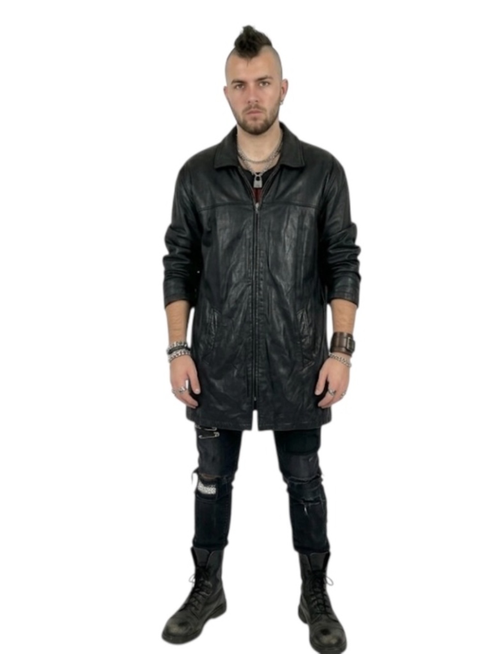 Wilsons Leather M Julian Car Coat Jacket Full Zip 2XL Black Matrix Grunge Punk